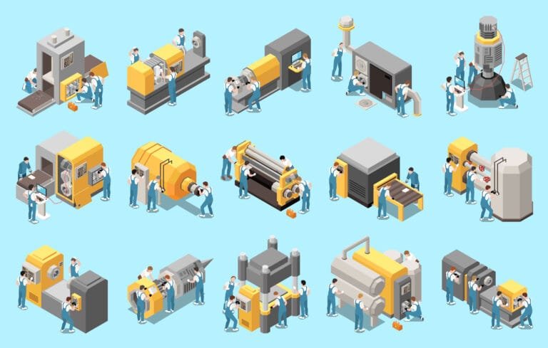 Industrial Maintenance Engineer Technician Isometric Icon Set
