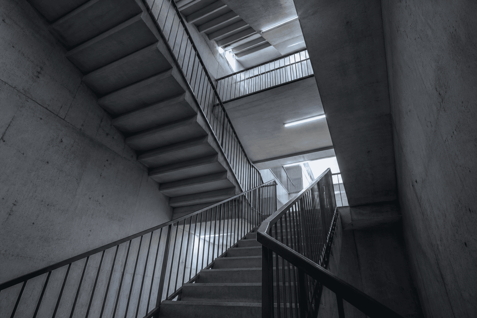 Concrete stairwell in a commercial office building